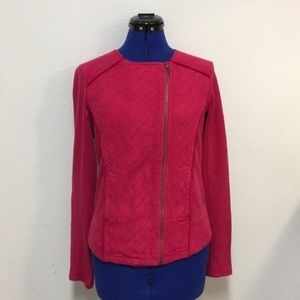 Lucky Brand Hot Pink Cotton Knit Moto Jacket Sz S
